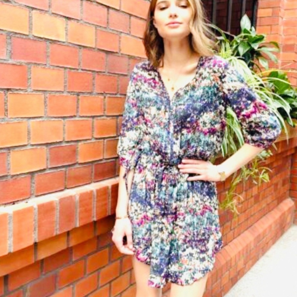 Haute Hippie Silk Dress In A Watercolor Print, Blue/Purple